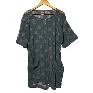 Dotti Crochet Cardigan Women‎ Medium Black Sheer Zip Up Short Sleeve Mesh